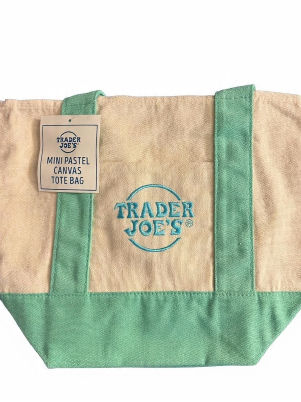 Viral Trader Joe's Mini Pastel Canvas Tote Bag - Mint and Cream